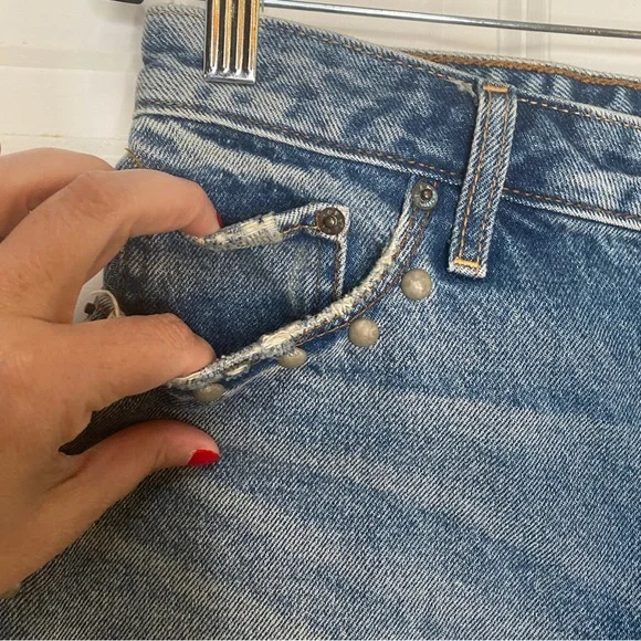 Abercrombie & Fitch Annie High Rise Shorts Blue Denim Distressed Size 30/10